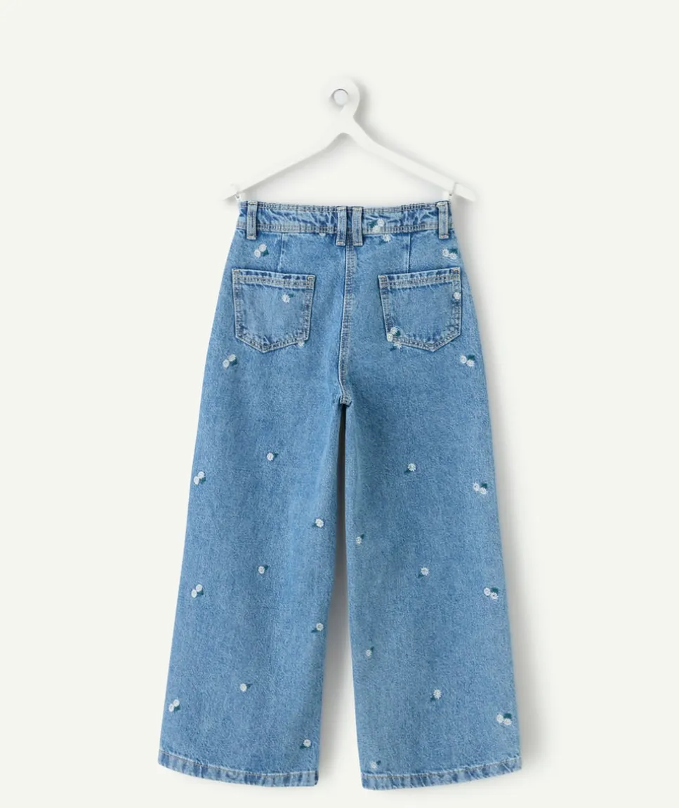 Jean fille wide leg bleu imprimé