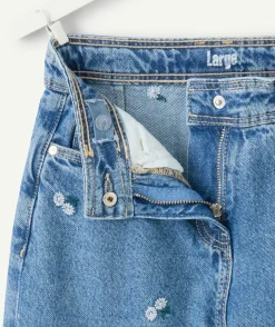 Jean fille wide leg bleu imprimé