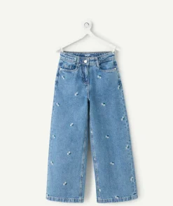 Jean fille wide leg bleu imprimé