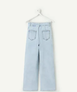 Jean fille wide leg denim bleu clair et blanchi