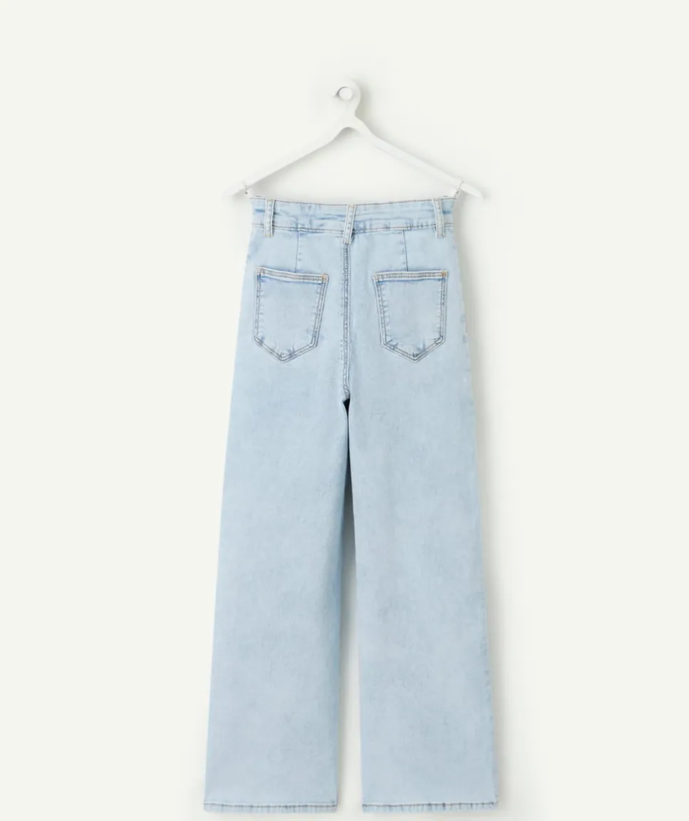 Jean fille wide leg denim bleu clair et blanchi