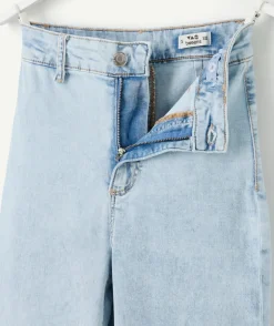 Jean fille wide leg denim bleu clair et blanchi