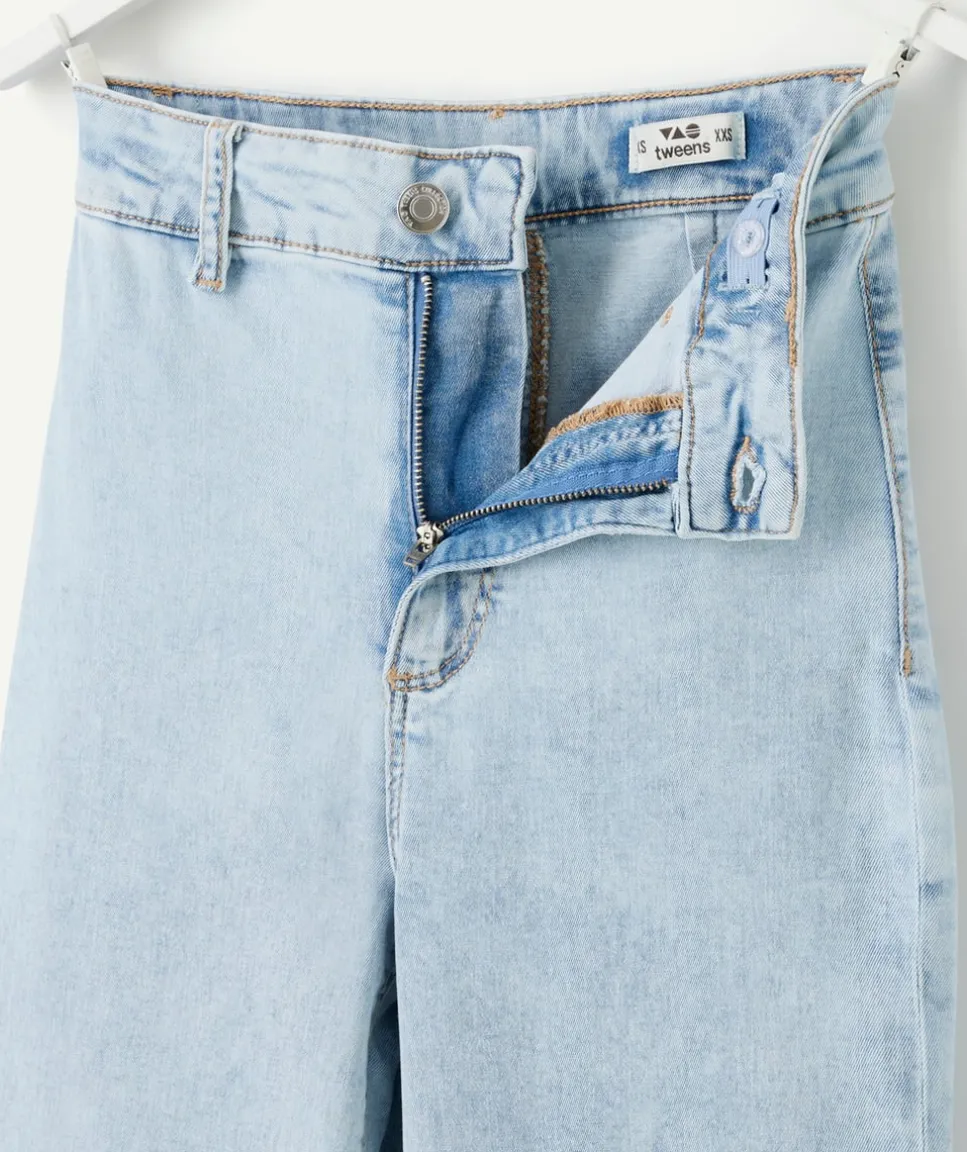 Jean fille wide leg denim bleu clair et blanchi