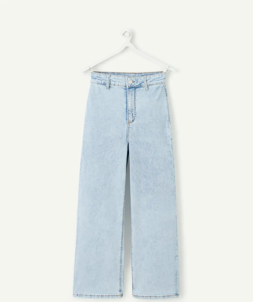 Jean fille wide leg denim bleu clair et blanchi