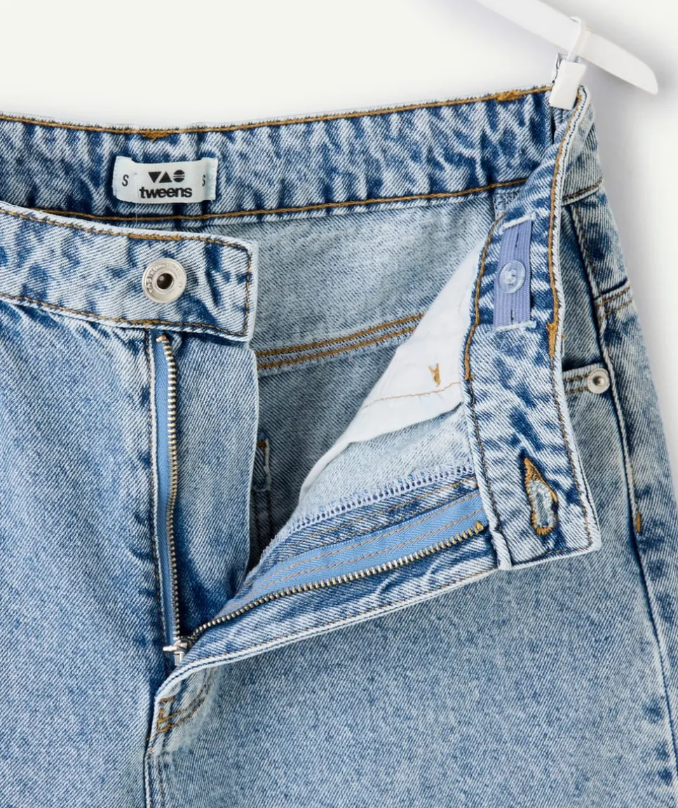 Jean fille wide leg denim clair