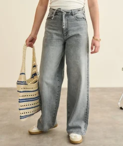 Jean fille wide leg gris délavé