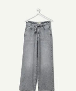 Jean fille wide leg gris délavé