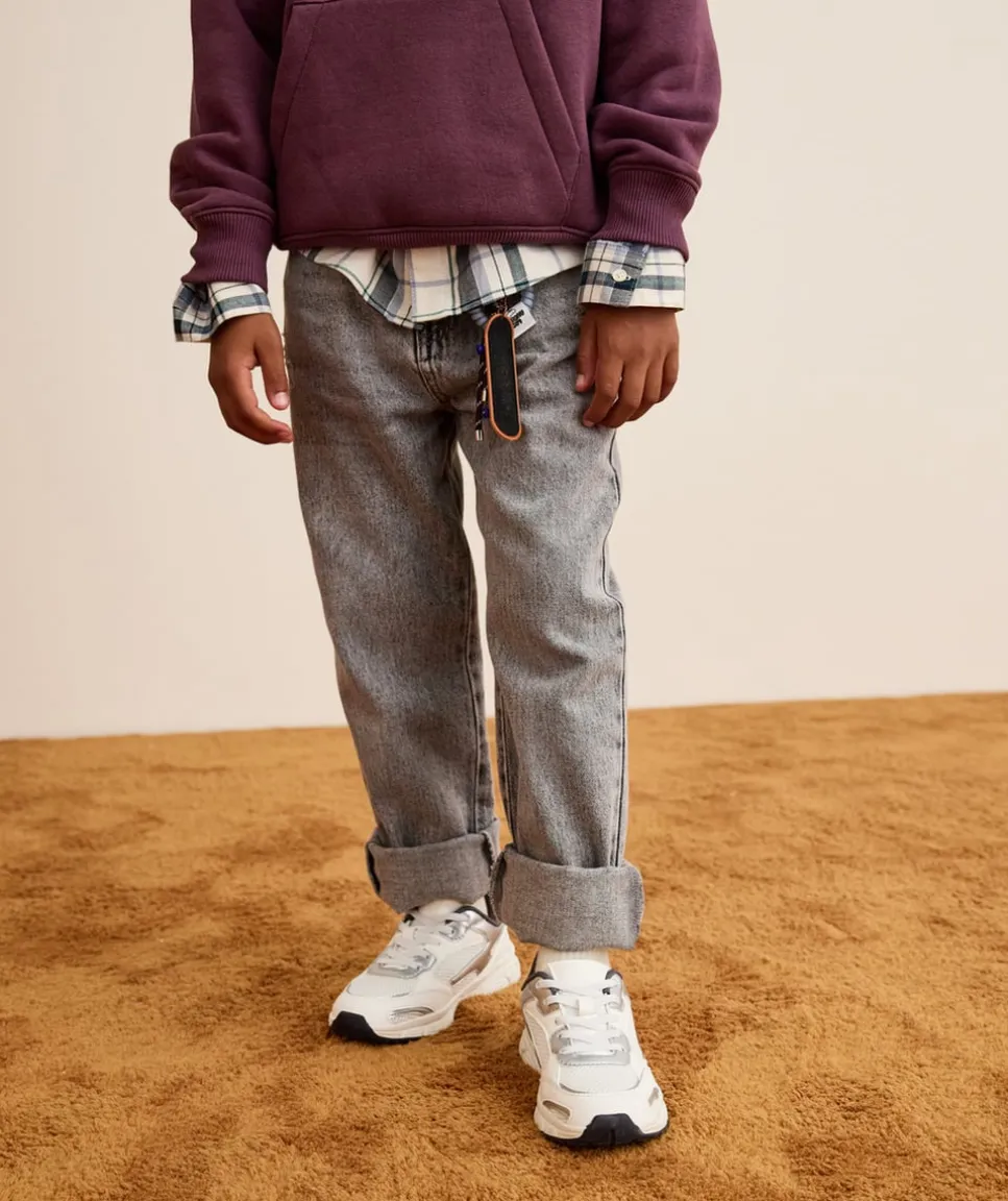 Jean garçon denim gris coupe droite