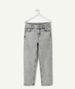 Jean garçon denim gris coupe droite