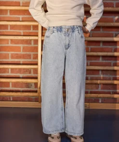 Jean large fille taille haute délavé