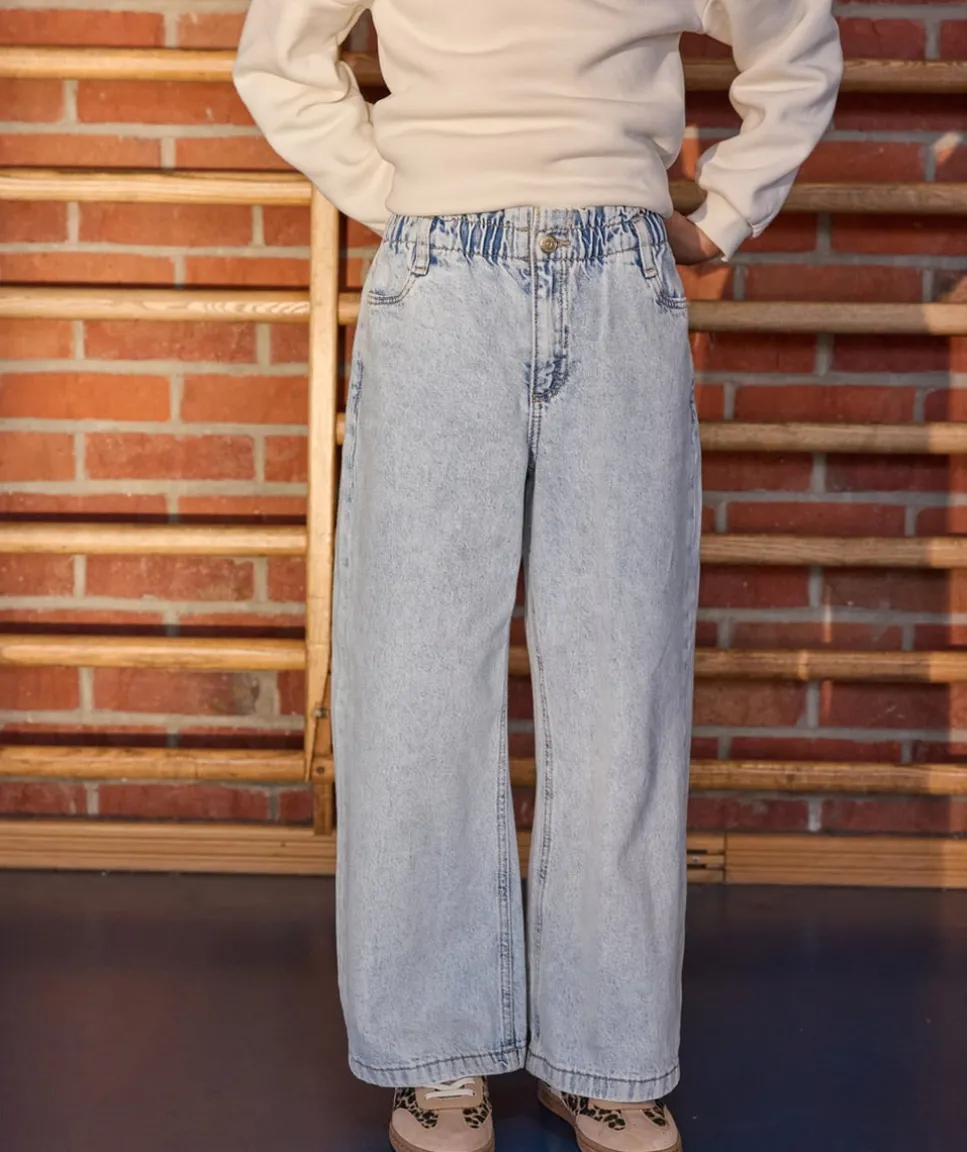 Jean large fille taille haute délavé
