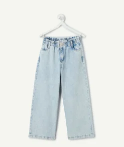 Jean large fille taille haute délavé