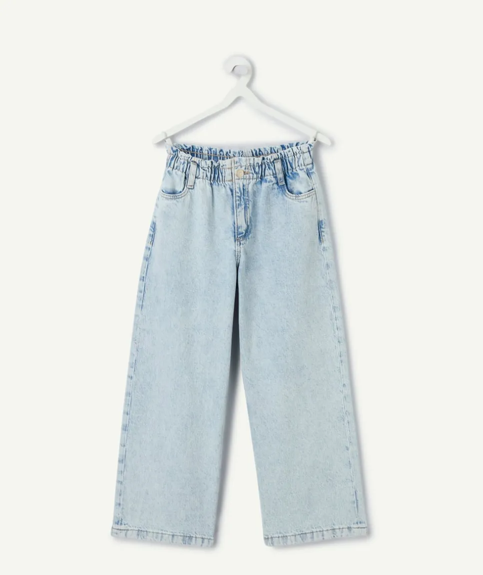 Jean large fille taille haute délavé