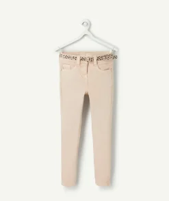 Jean skinny fille beige ceinture léopard