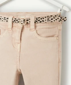 Jean skinny fille beige ceinture léopard