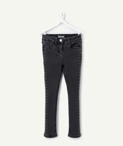 Jean skinny fille denim noir avec clous