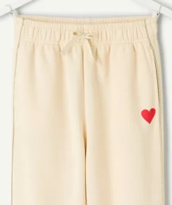 Jogging fille crème imprimé cœur
