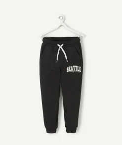 Jogging garçon en fibres recyclées noir thème campus