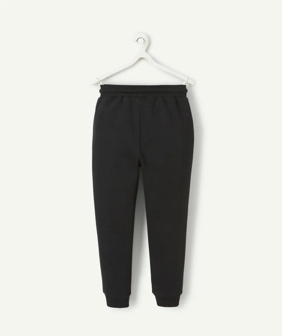 Jogging garçon en fibres recyclées noir thème campus