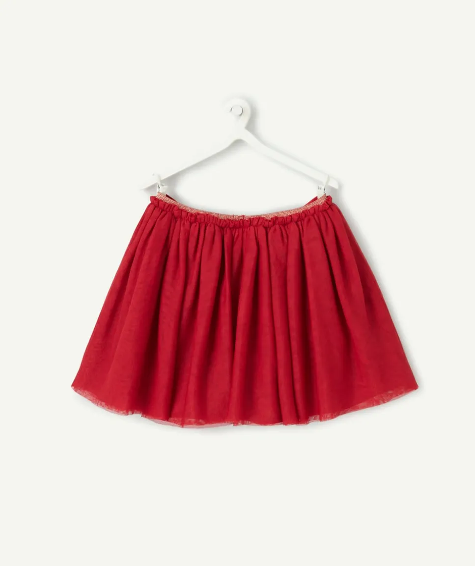 Jupe bébé fille en tulle rouge avec liserés couleur dorée