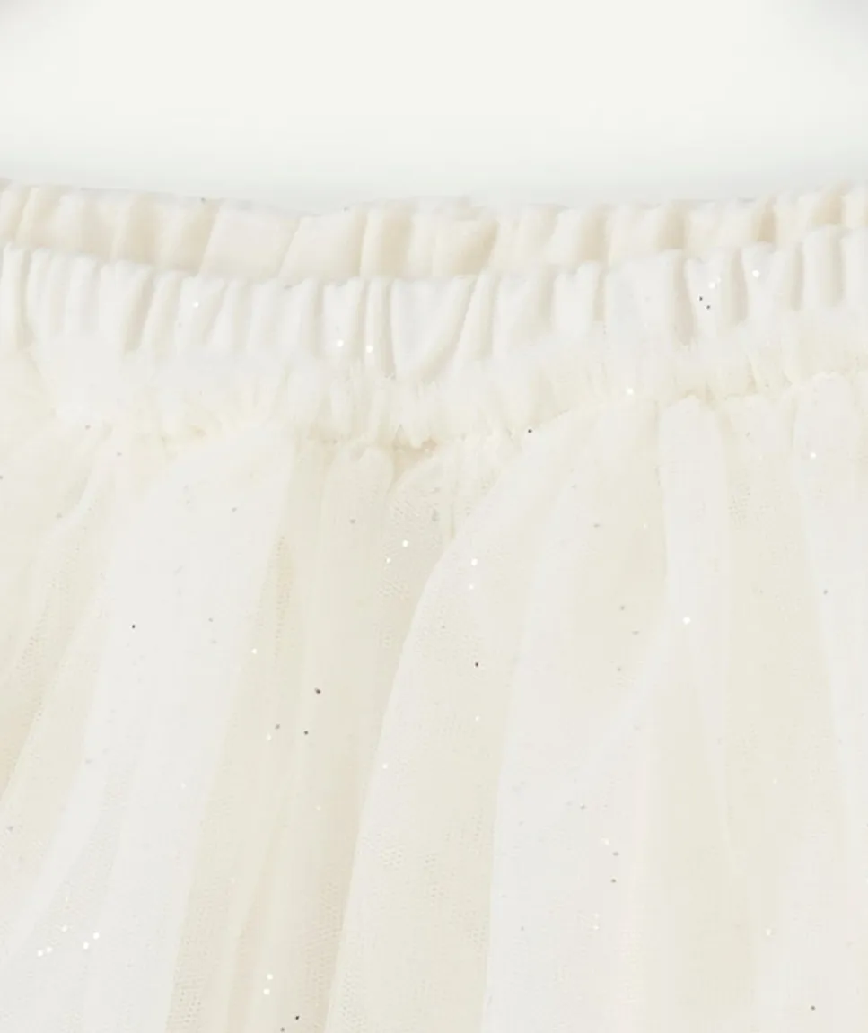 Jupe en tulle bébé fille blanc avec détails pailletés