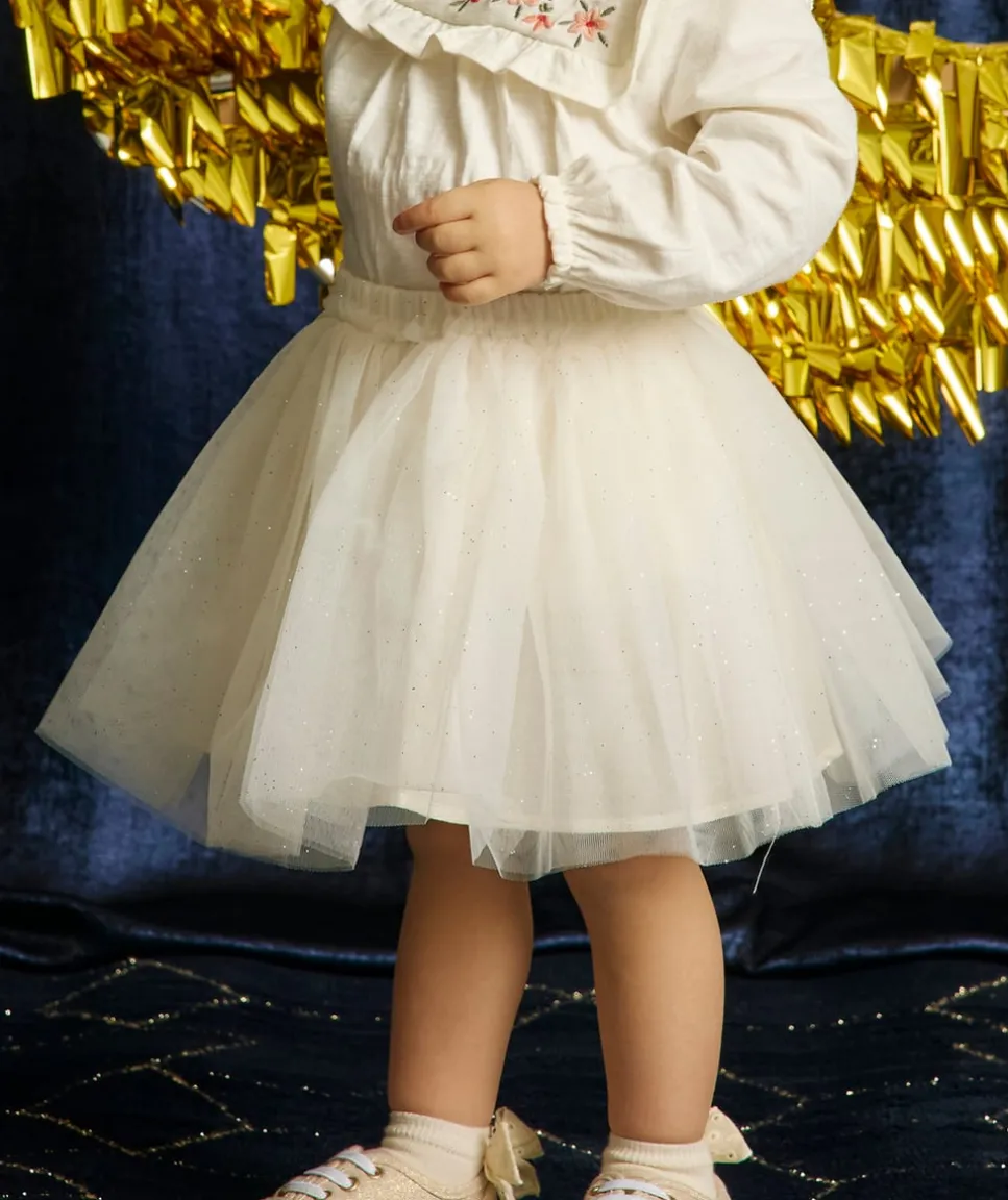 Jupe en tulle bébé fille blanc avec détails pailletés