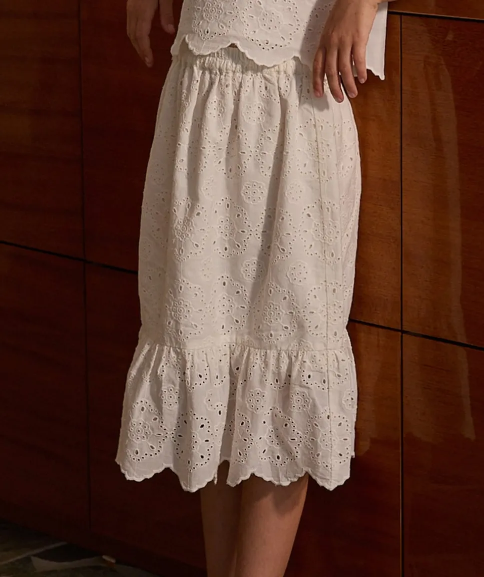 Jupe fille blanche en broderie anglaise