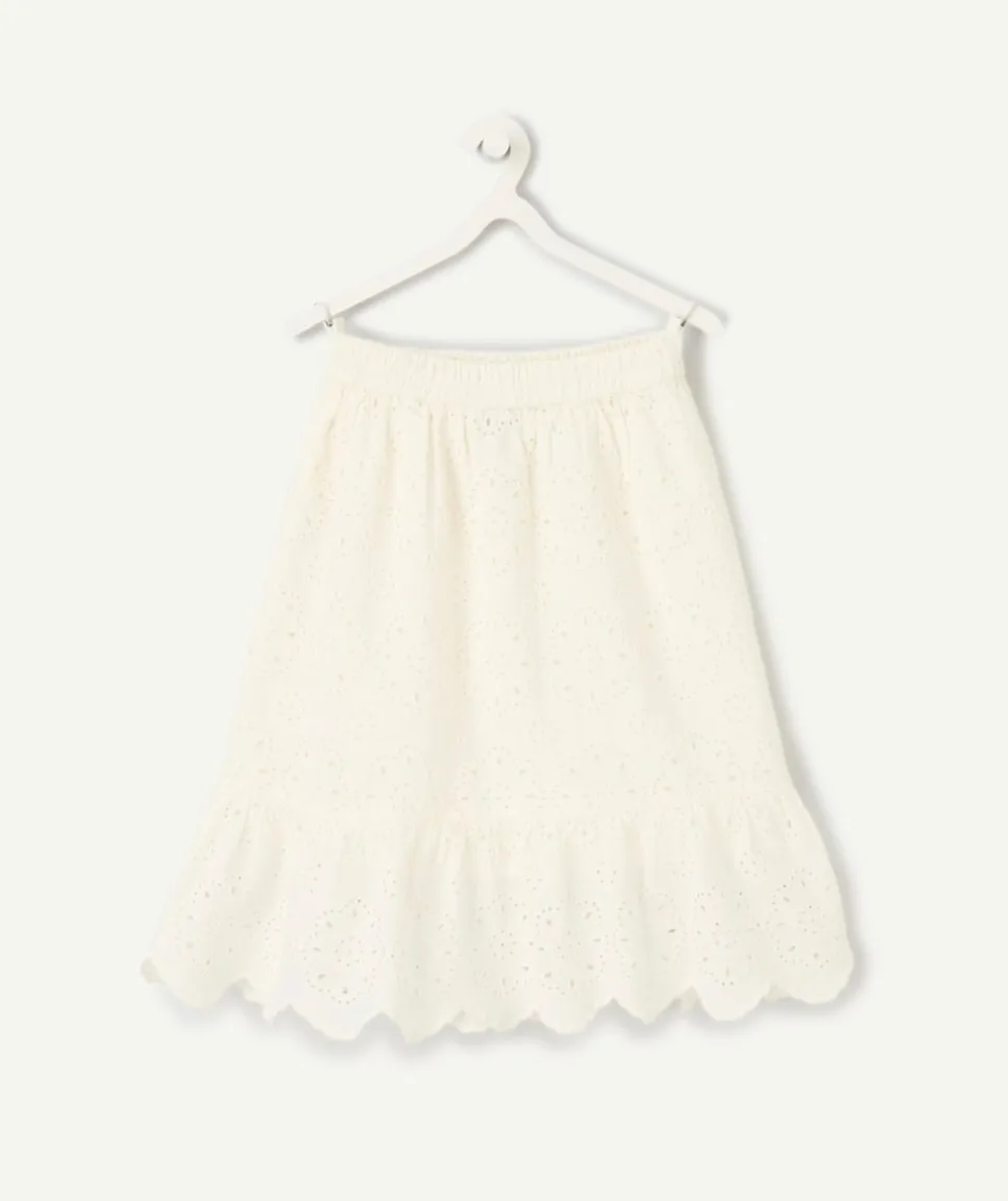 Jupe fille blanche en broderie anglaise