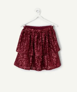 Jupe fille couleur rouge à sequins