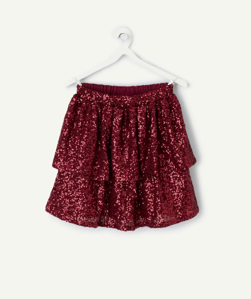 Jupe fille couleur rouge à sequins