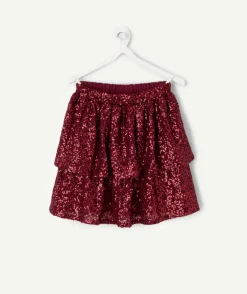 Jupe fille couleur rouge à sequins
