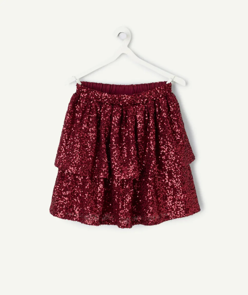 Jupe fille couleur rouge à sequins
