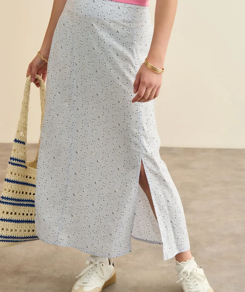 Jupe fille droite bleue fleurie