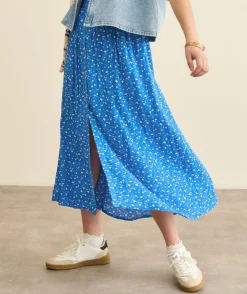 Jupe fille droite bleue imprimée