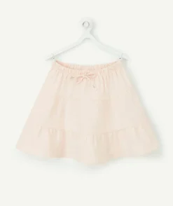Jupe fille en coton rose pâle avec broderies et volants