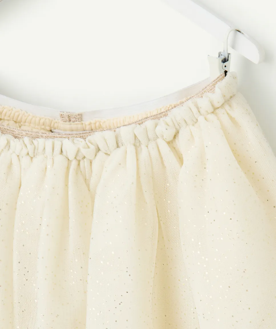 Jupe fille en tulle beige pailleté