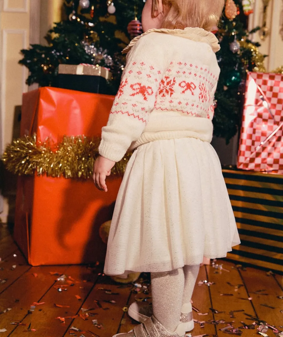 Jupe fille en tulle beige pailleté