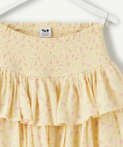 Jupe fille imprimé fleuri jaune volantée avec short intégré