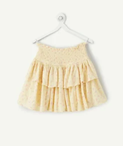 Jupe fille imprimé fleuri jaune volantée avec short intégré