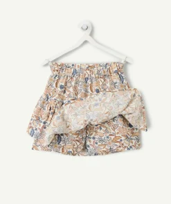Jupe fille imprimé fleuri volantée avec short intégré