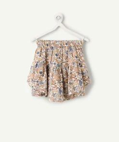 Jupe fille imprimé fleuri volantée avec short intégré