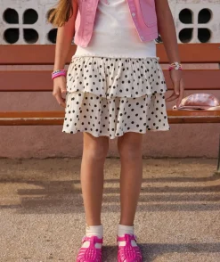 Jupe fille imprimé pois volantée avec short intégré
