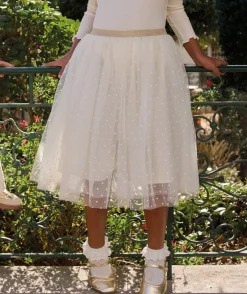 Jupe fille plissée blanc avec pois