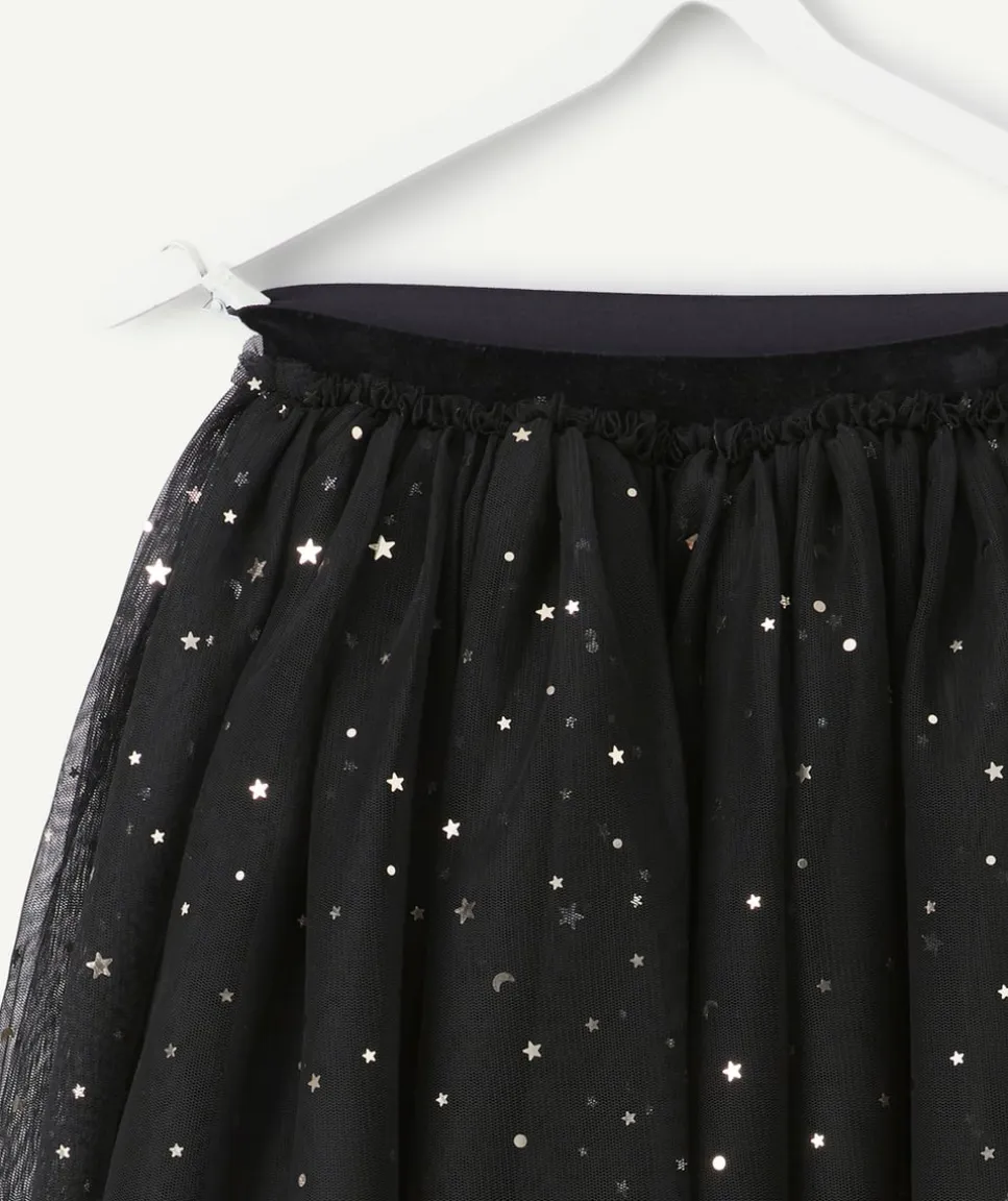 Jupe fille tulle noir étoiles