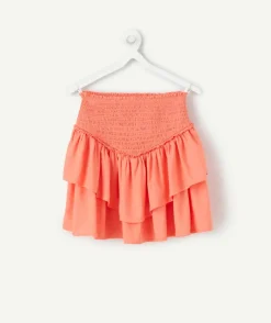 Jupe fille volants couleur corail