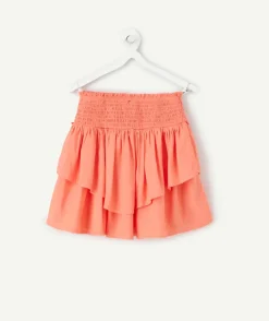 Jupe fille volants couleur corail