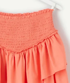 Jupe fille volants couleur corail