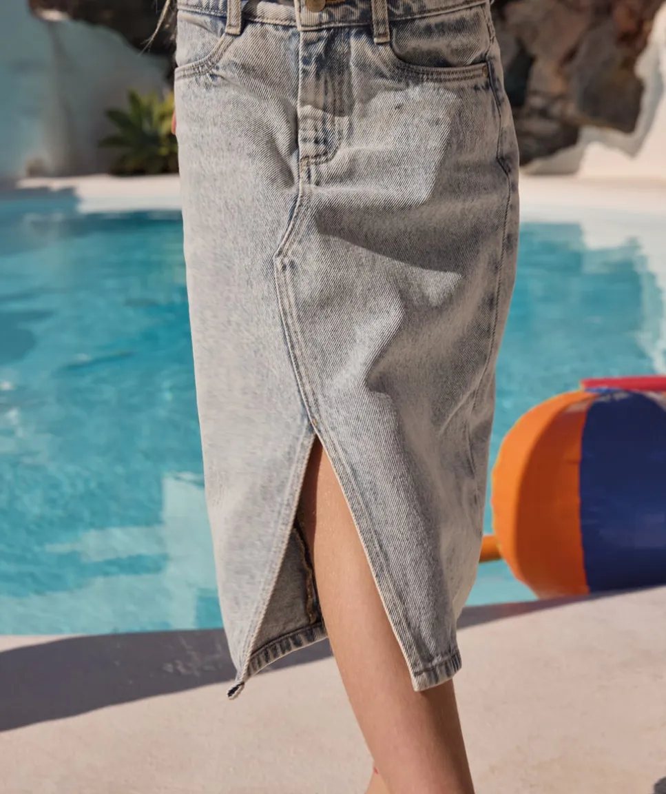 Jupe longue en jean délavé fille