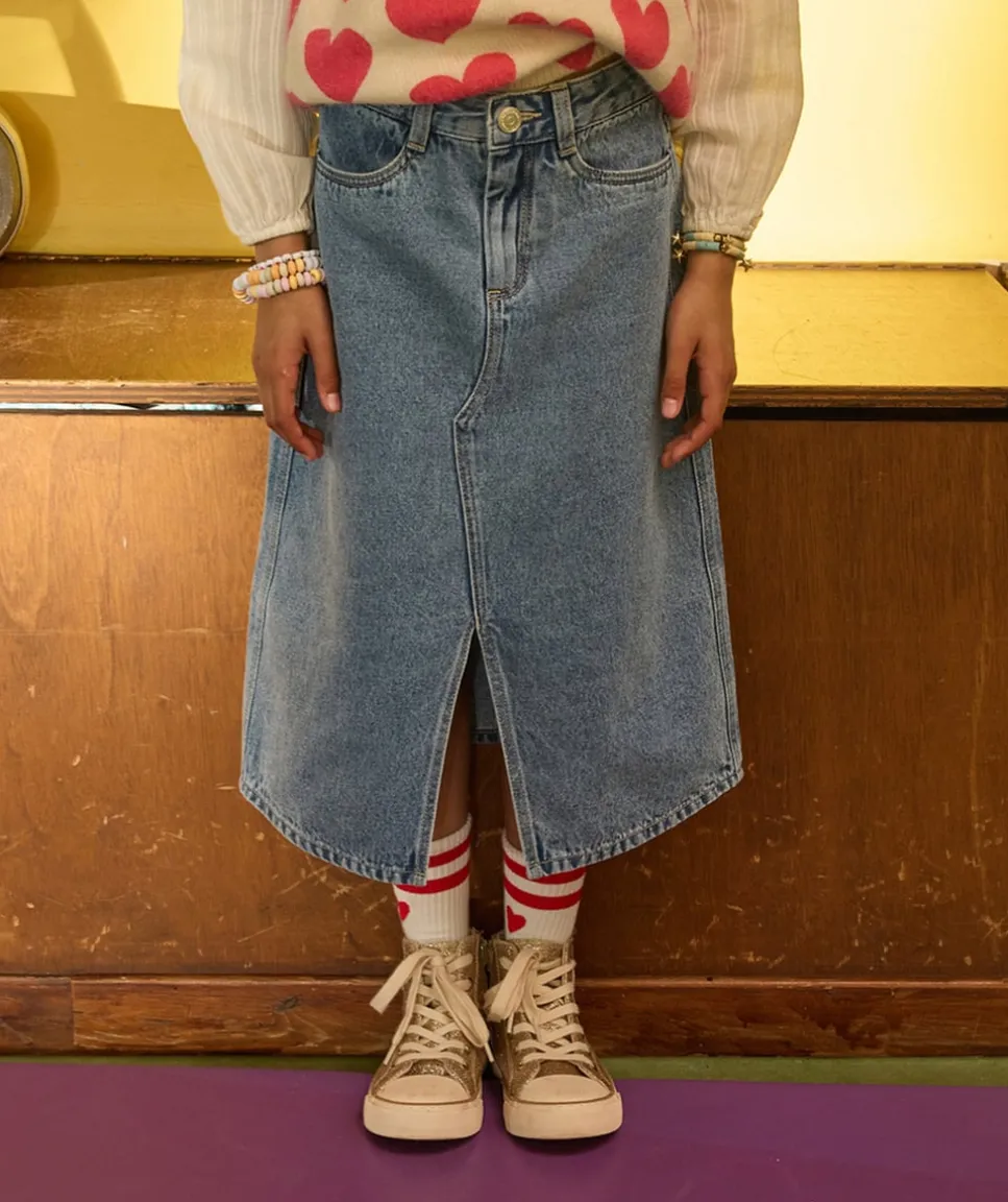 Jupe longue fille denim bleu