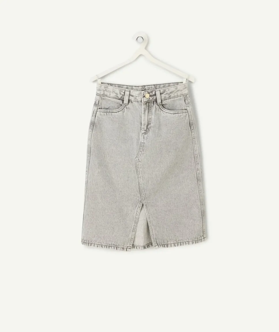 Jupe longue fille denim gris